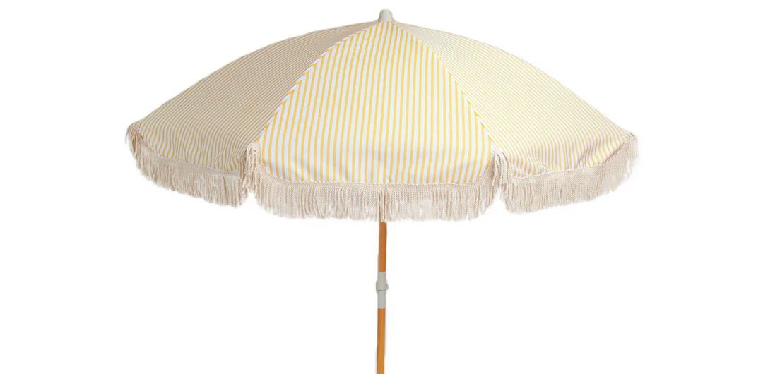 Banana Yellow and White Stripe Beach Umbrella - Image 3