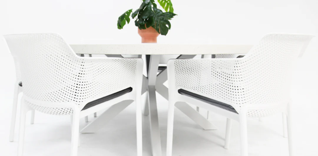 Drift Bailey Armchair Round 7pc Terrazzo Dining Setting - Image 3