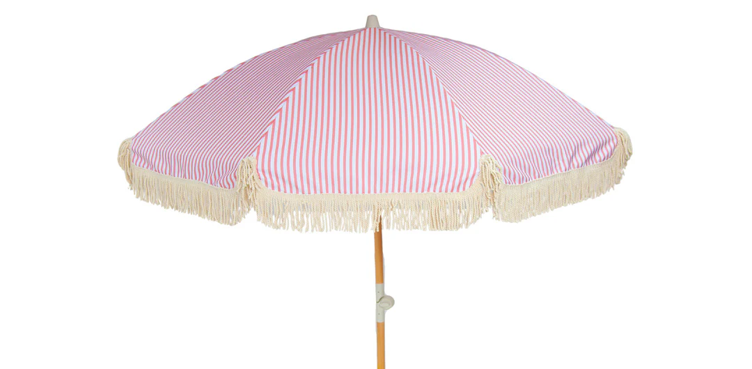 Dusty Pink and White Stripe Beach Umbrella - Image 3