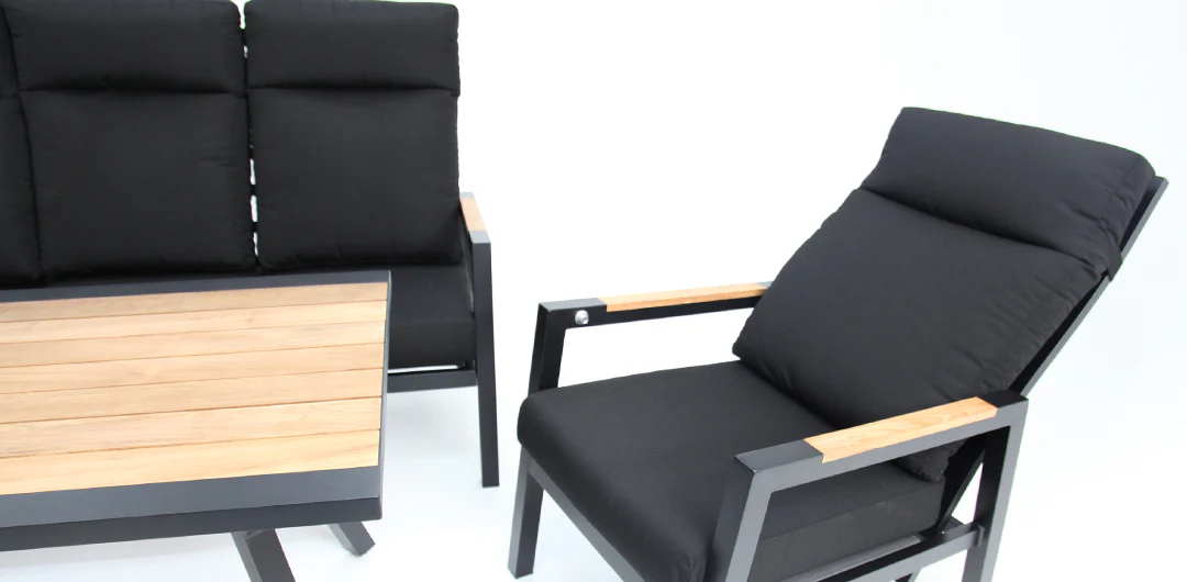Esperance 4pc Lounge Setting with Sunbrella Fabric and Teak - Black - Image 10