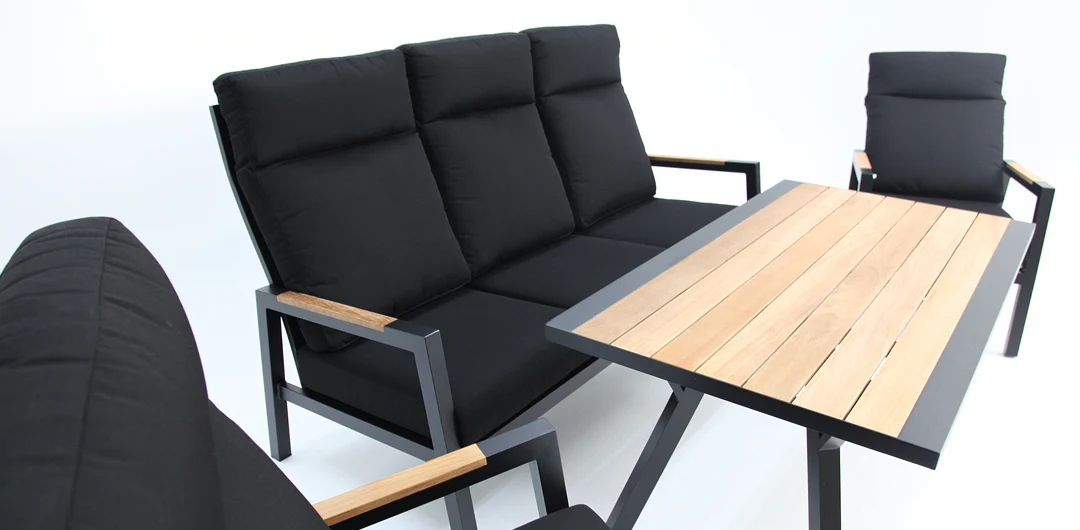 Esperance 4pc Lounge Setting with Sunbrella Fabric and Teak - Black - Image 11