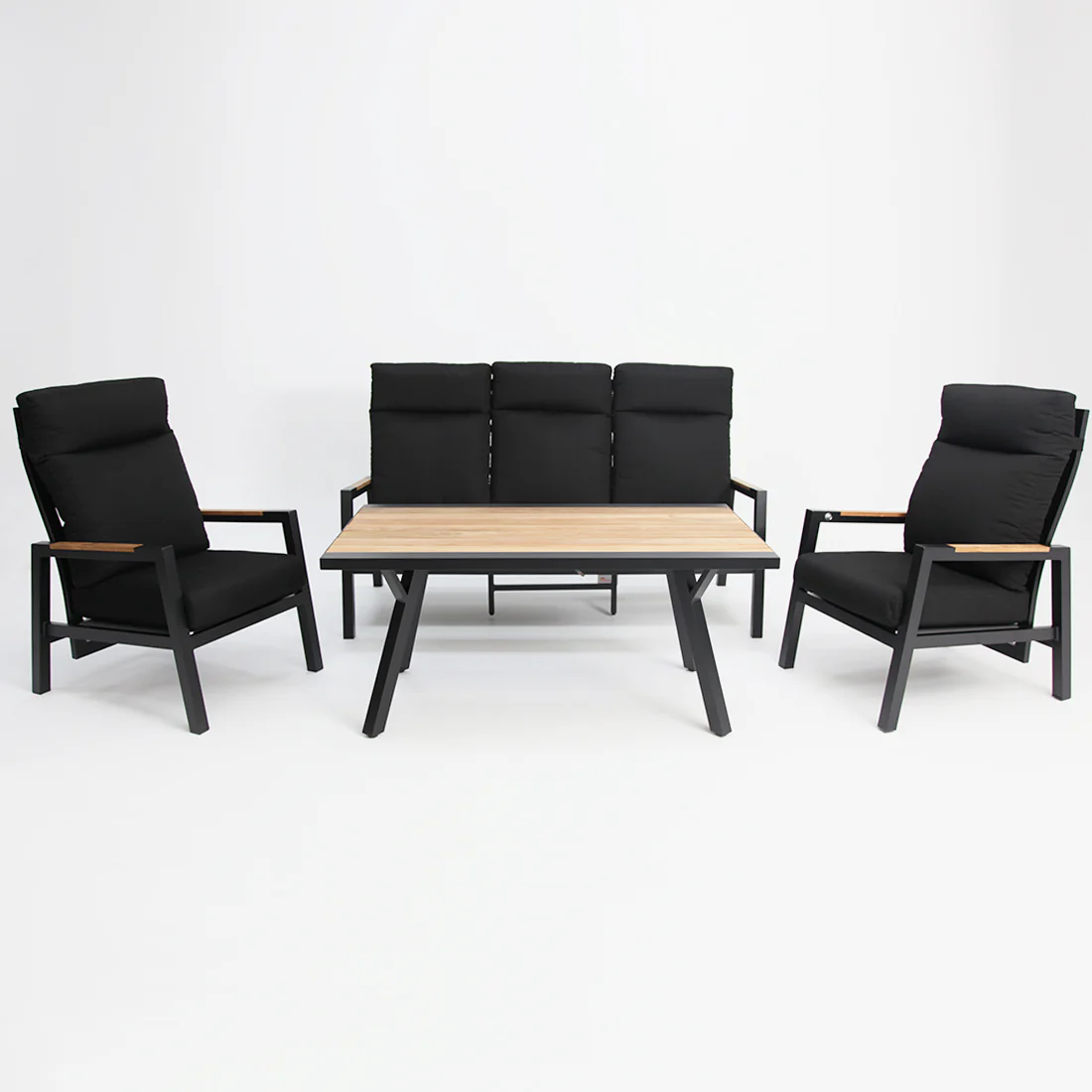 Esperance 4pc Lounge Setting with Sunbrella Fabric and Teak - Black - Image 3