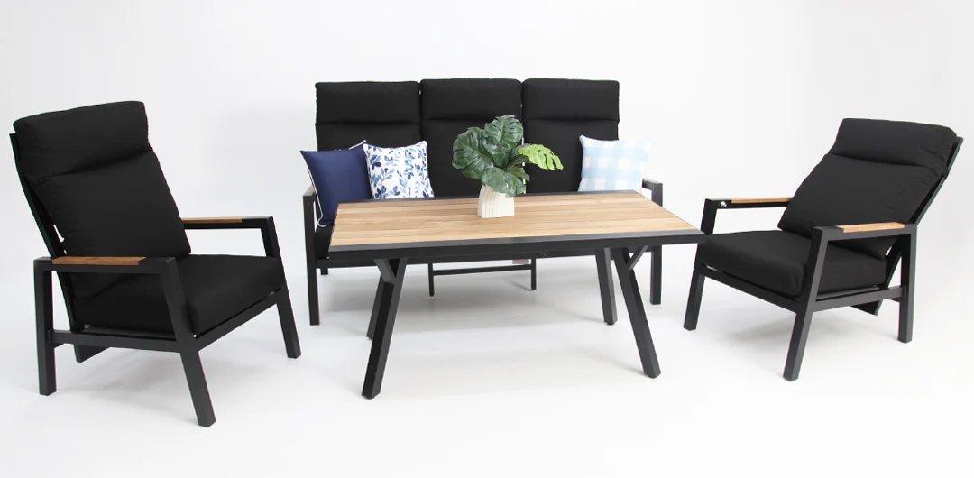 Esperance 4pc Lounge Setting with Sunbrella Fabric and Teak - Black - Image 4