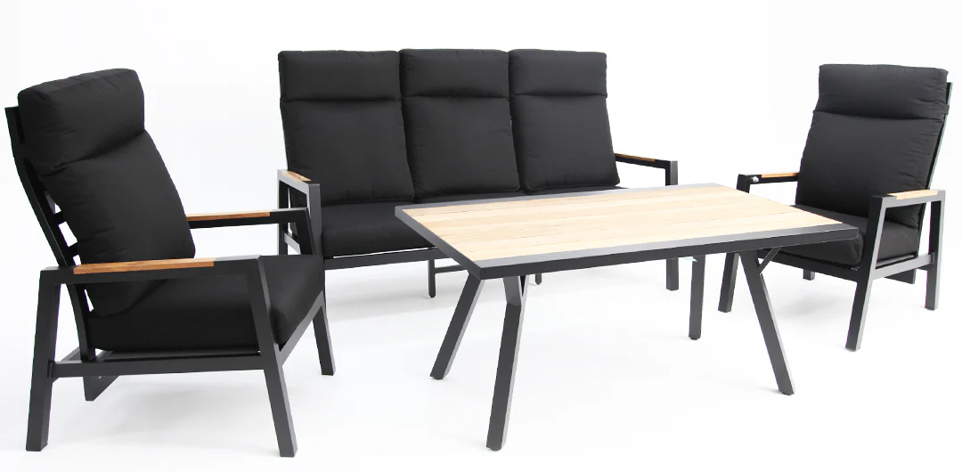 Esperance 4pc Lounge Setting with Sunbrella Fabric and Teak - Black - Image 5