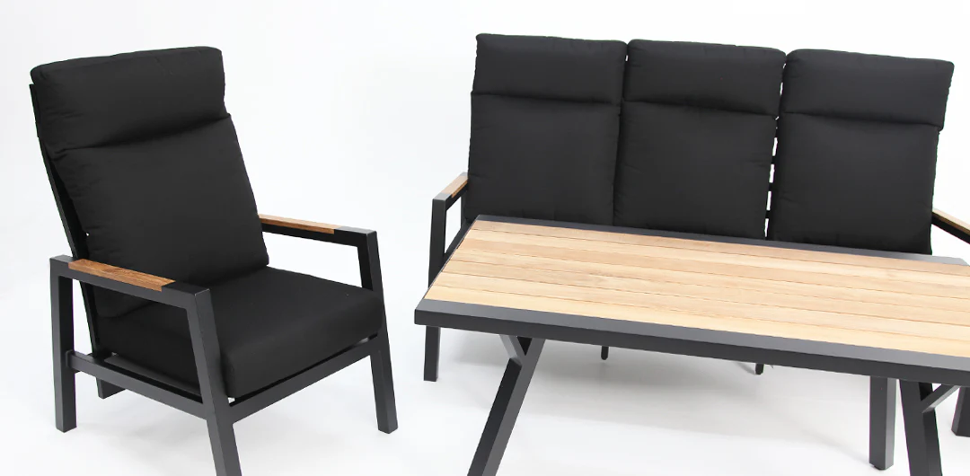 Esperance 4pc Lounge Setting with Sunbrella Fabric and Teak - Black - Image 6