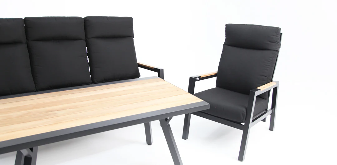 Esperance 4pc Lounge Setting with Sunbrella Fabric and Teak - Black - Image 7
