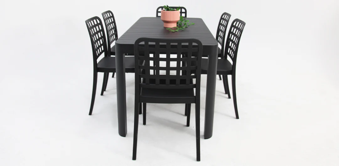 Frankie Azura 7pc Dining Set Armless - Black - Image 5