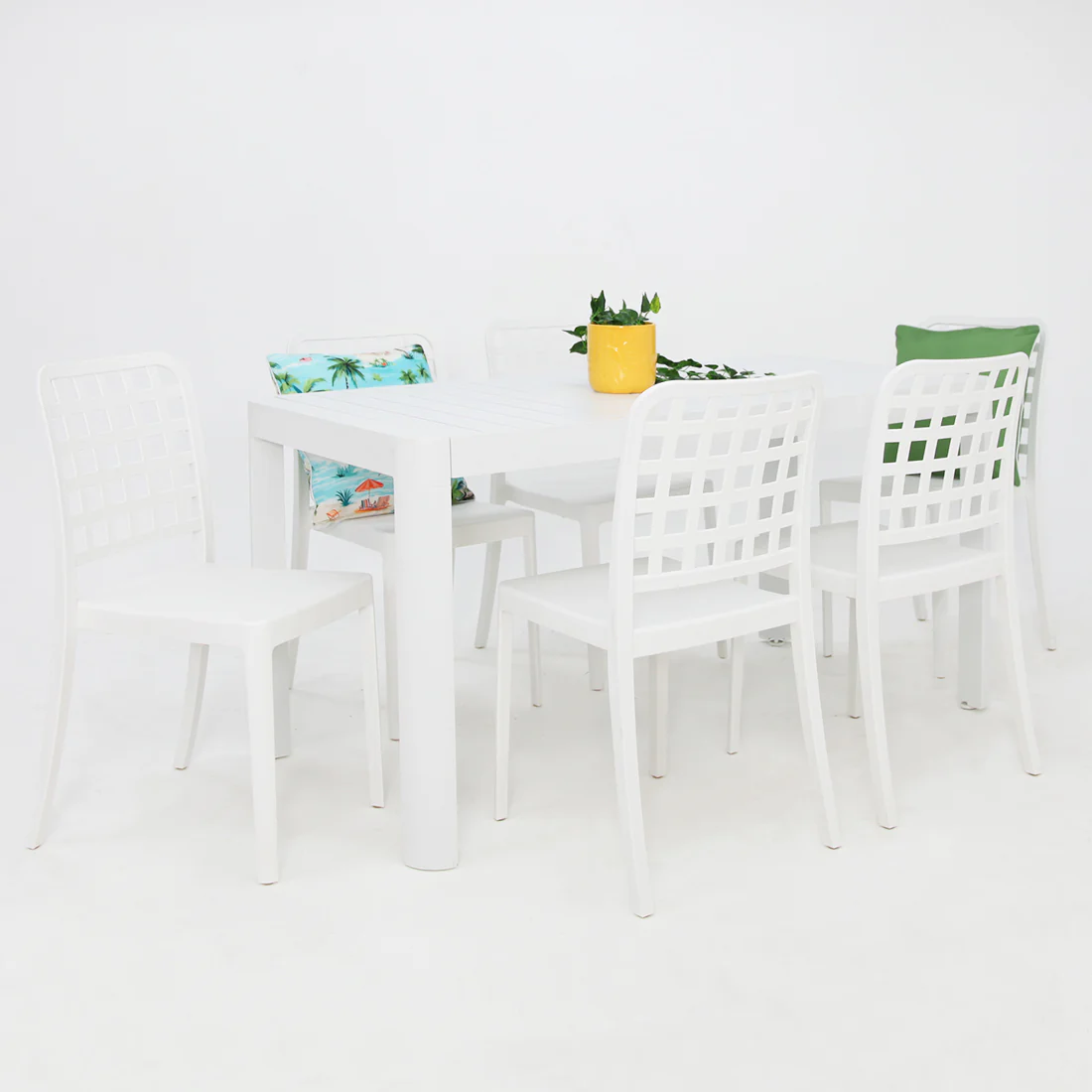 Frankie Azura 7pc Dining Set Armless - White
