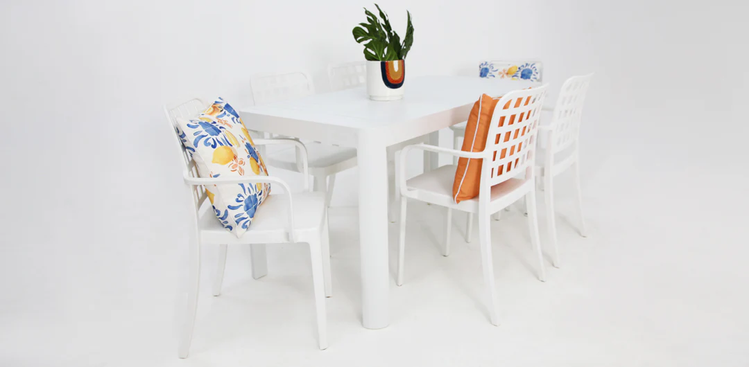 Frankie Azura 7pc Dining Set with Armchairs - White - Image 3