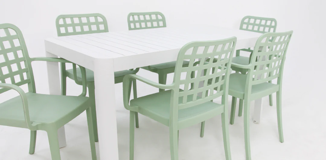 Frankie Azura 7pc Dining Set with Armchairs - White Green - Image 3