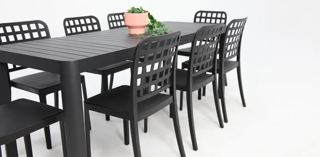 Frankie Azura 9pc Dining Set ARMLESS - Black - Image 3