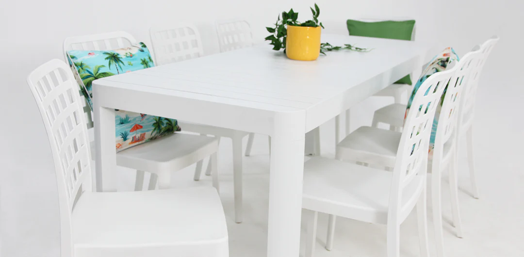Frankie Azura 9pc Dining Set ARMLESS - White - Image 6