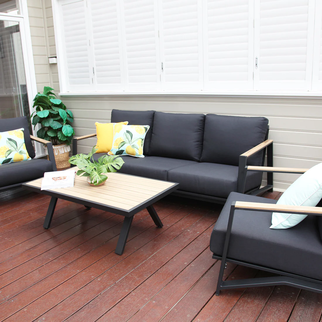 Milton 4pc Aluminium Lounge Setting - Black - Image 2