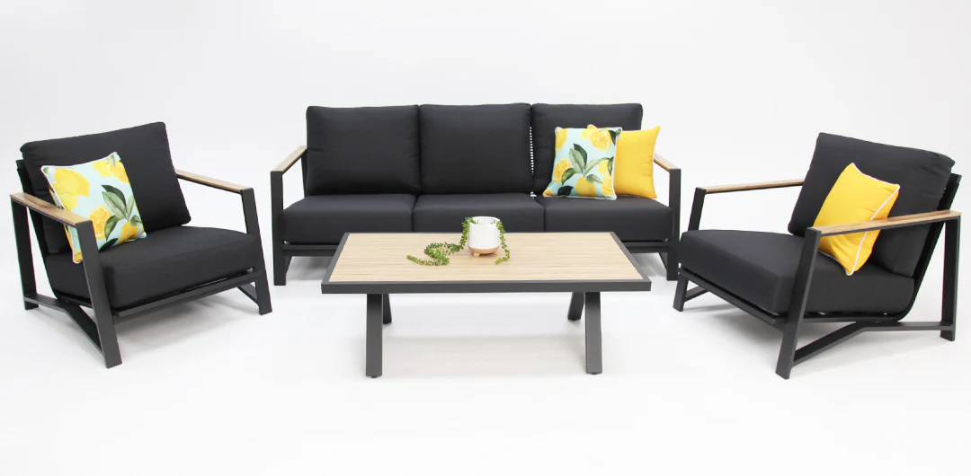 Milton 4pc Aluminium Lounge Setting - Black - Image 3
