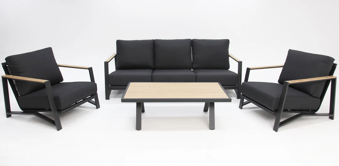 Milton 4pc Aluminium Lounge Setting - Black - Image 4