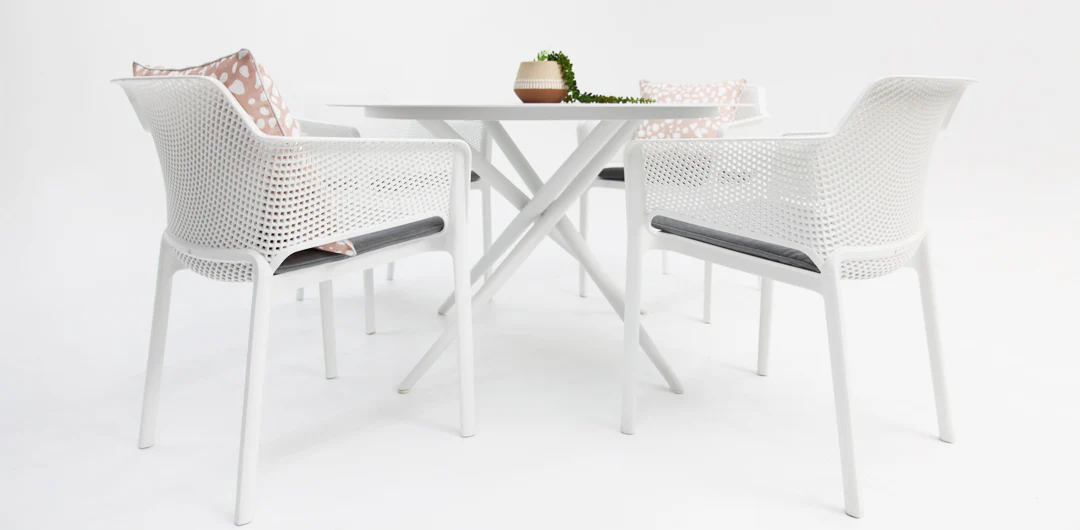Persia Bailey Armchair Round 5pc Dining Setting - White - Image 3