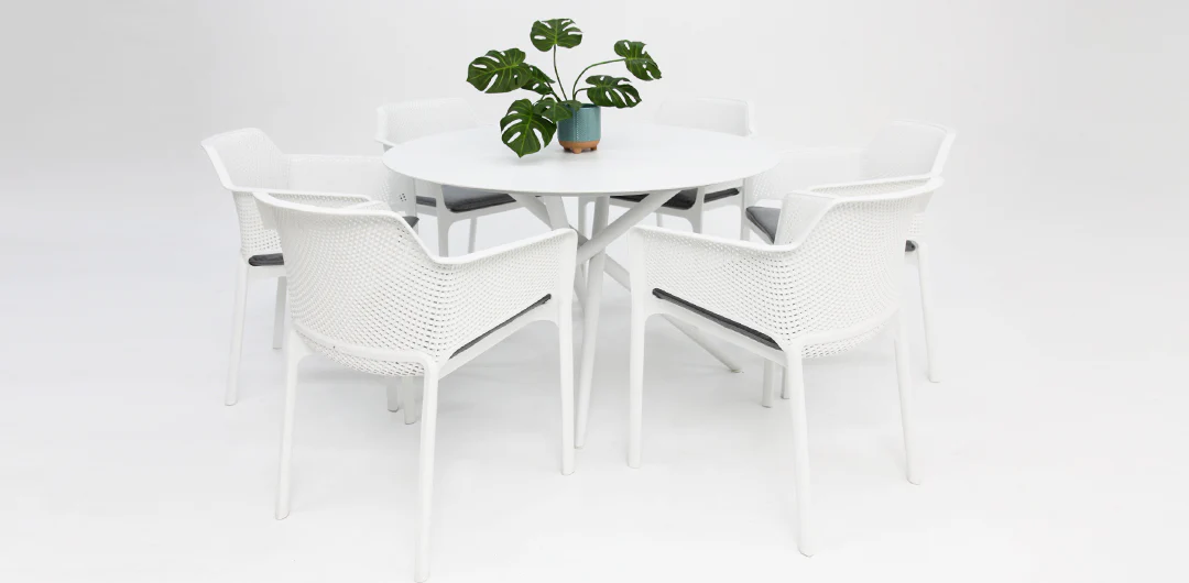 Persia Bailey Armchair Round 7pc Dining Setting - White - Image 3