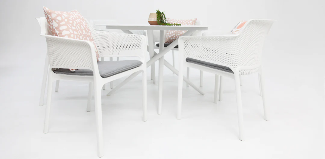 Persia Bailey Armchair Round 7pc Dining Setting - White - Image 4