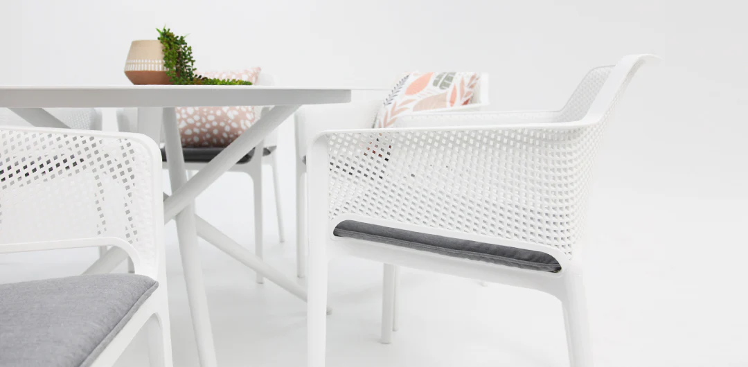 Persia Bailey Armchair Round 7pc Dining Setting - White - Image 5