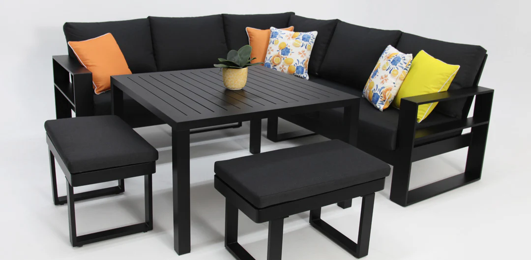 Hayman Corner Lounge Setting with Footstools - Black - Image 3