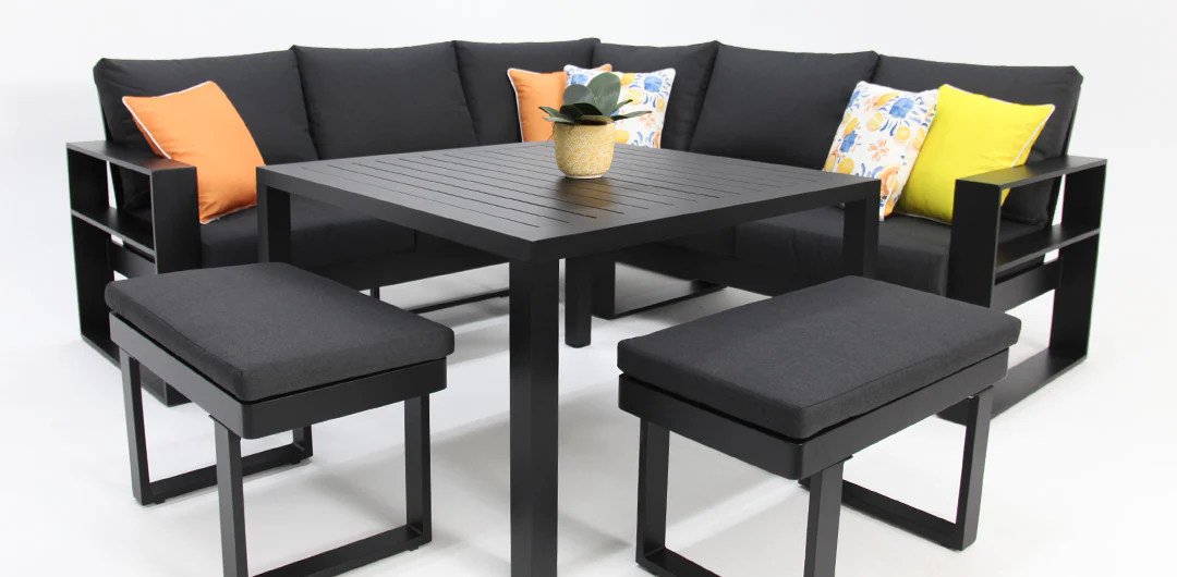 Hayman Corner Lounge Setting with Footstools - Black - Image 4