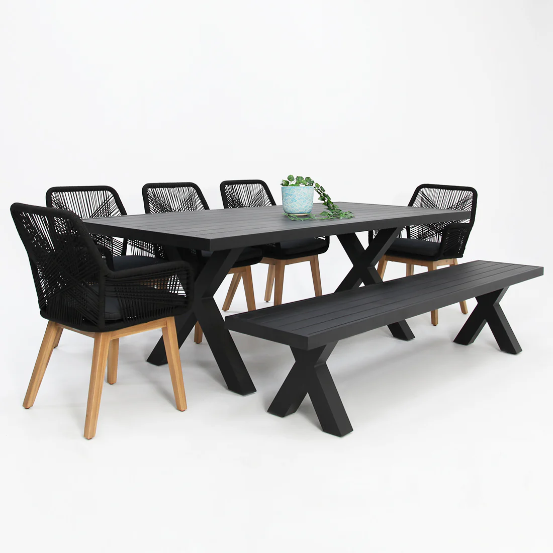 Ravenne Albenga 7pc Dining and Bench Setting - Black - Image 3