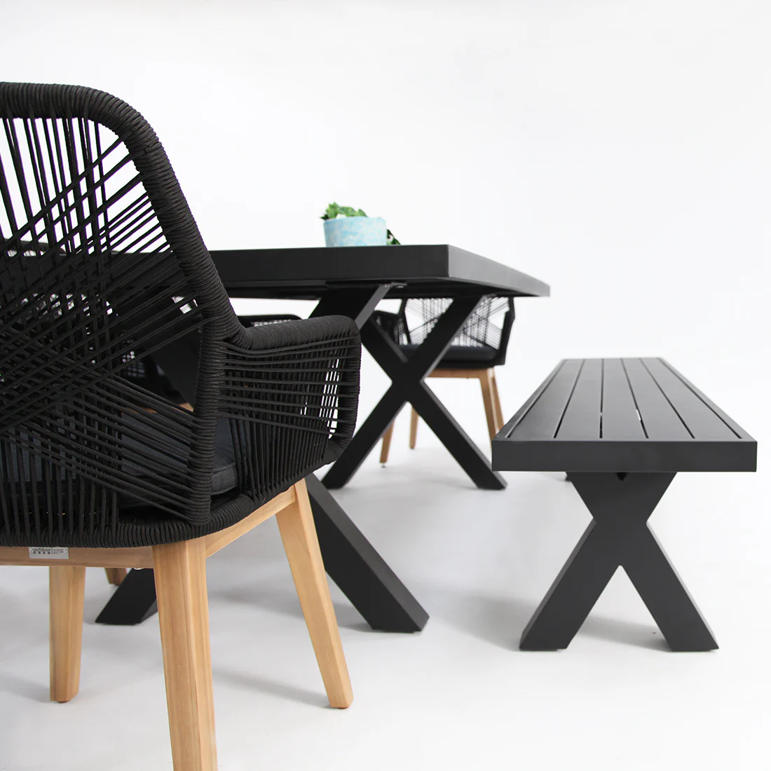 Ravenne Albenga 7pc Dining and Bench Setting - Black - Image 5