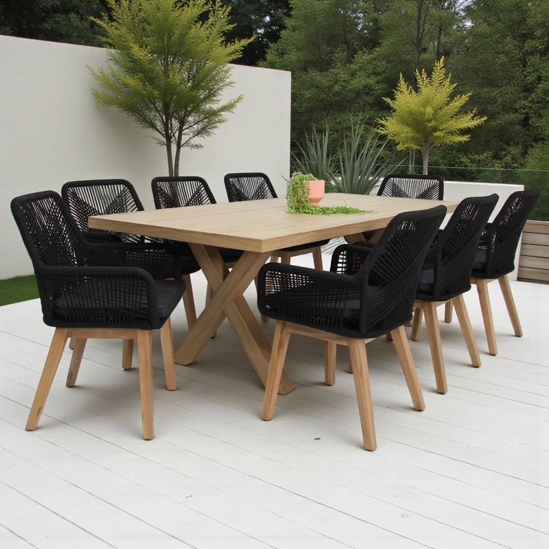 Ravenne Albenga 9pc Dining Setting - Natural/Black