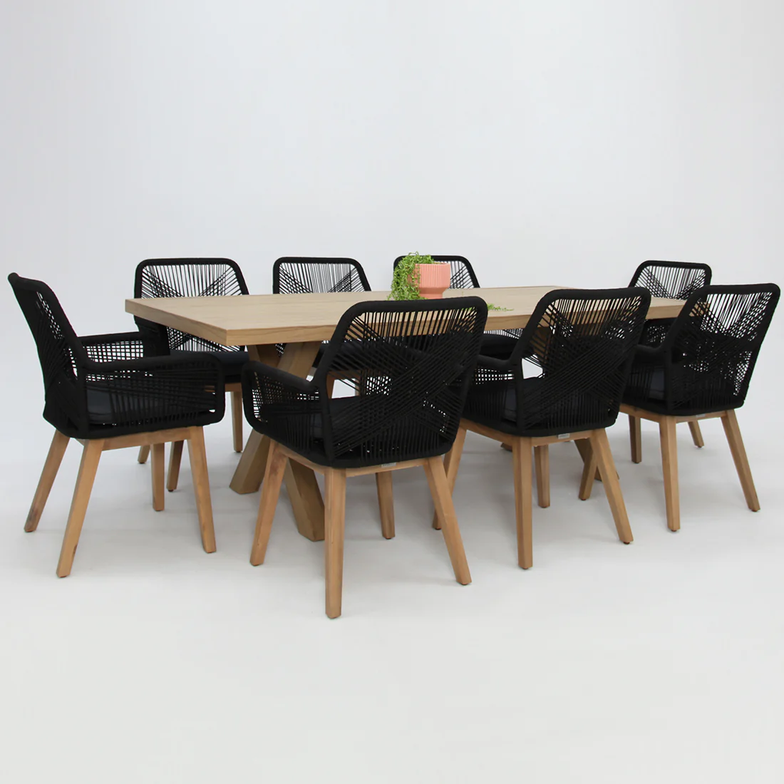 Ravenne Albenga 9pc Dining Setting - Natural/Black - Image 2
