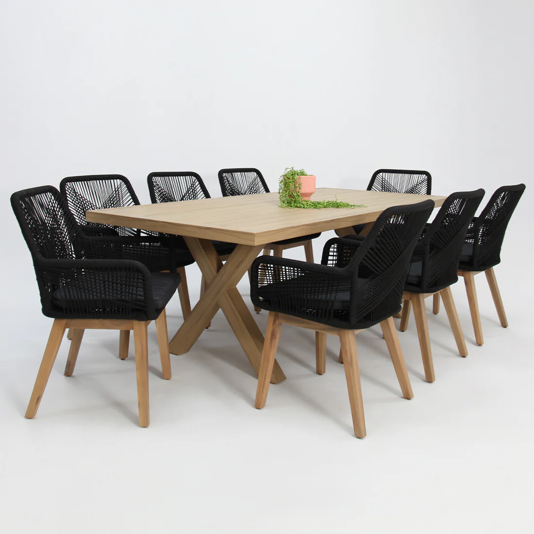 Ravenne Albenga 9pc Dining Setting - Natural/Black - Image 4