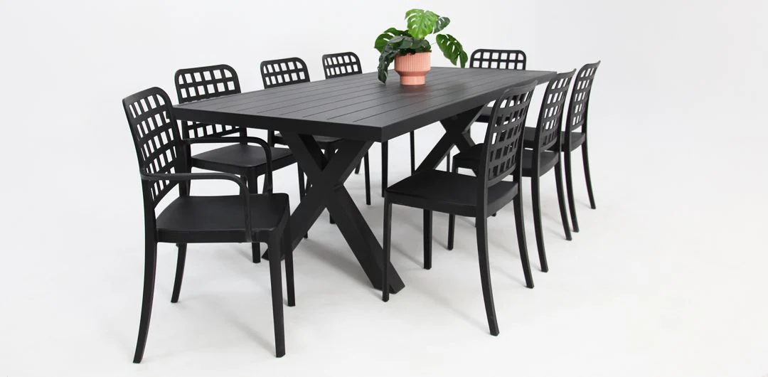 Ravenne Frankie 9pc Dining Setting with 2 x Armchairs - Black - Image 3