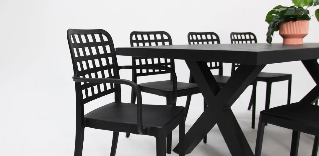 Ravenne Frankie 9pc Dining Setting with 2 x Armchairs - Black - Image 4