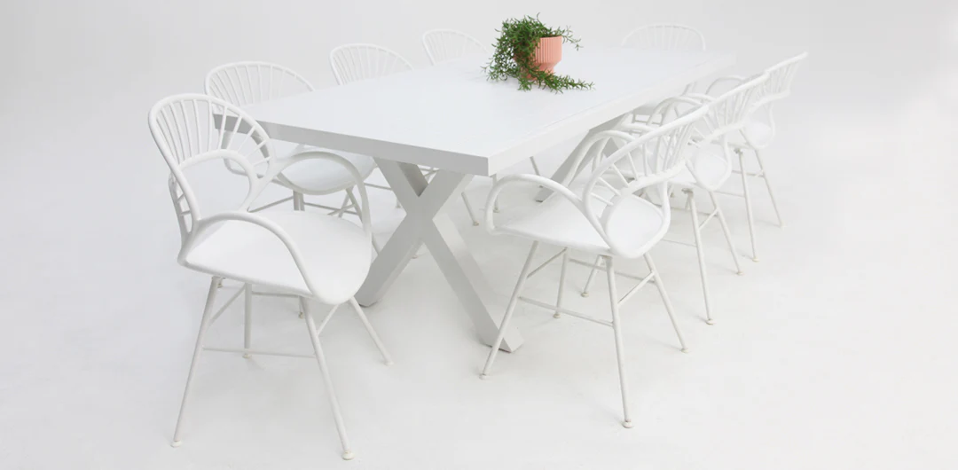Ravenne Fantail 9pc Dining Setting - White - Image 4
