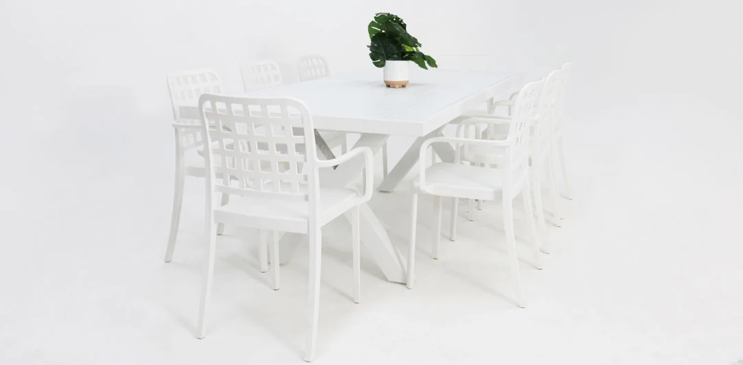 Ravenne Frankie 9pc Armchair Dining Set - White - Image 3