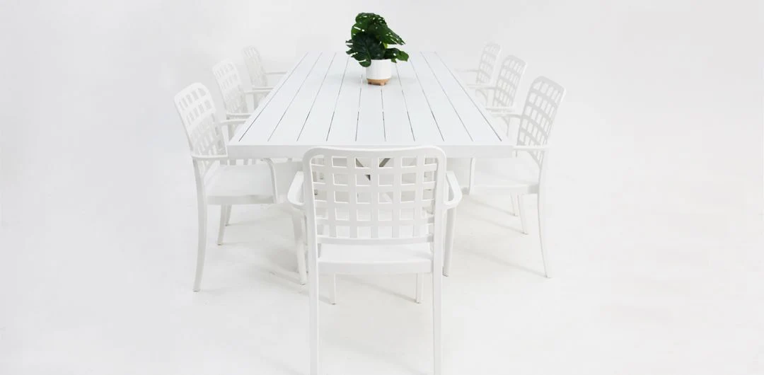 Ravenne Frankie 9pc Armchair Dining Set - White - Image 5
