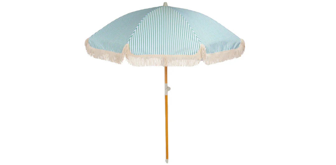 Sage Green and White Stripe Beach Umbrella - Image 3