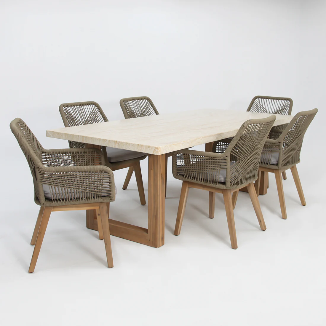 Veltis Albenga 7pc Travertine Dining Setting - Image 3