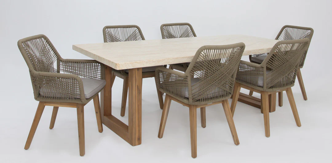 Veltis Albenga 7pc Travertine Dining Setting - Image 4