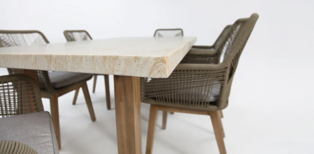 Veltis Albenga 7pc Travertine Dining Setting - Image 5