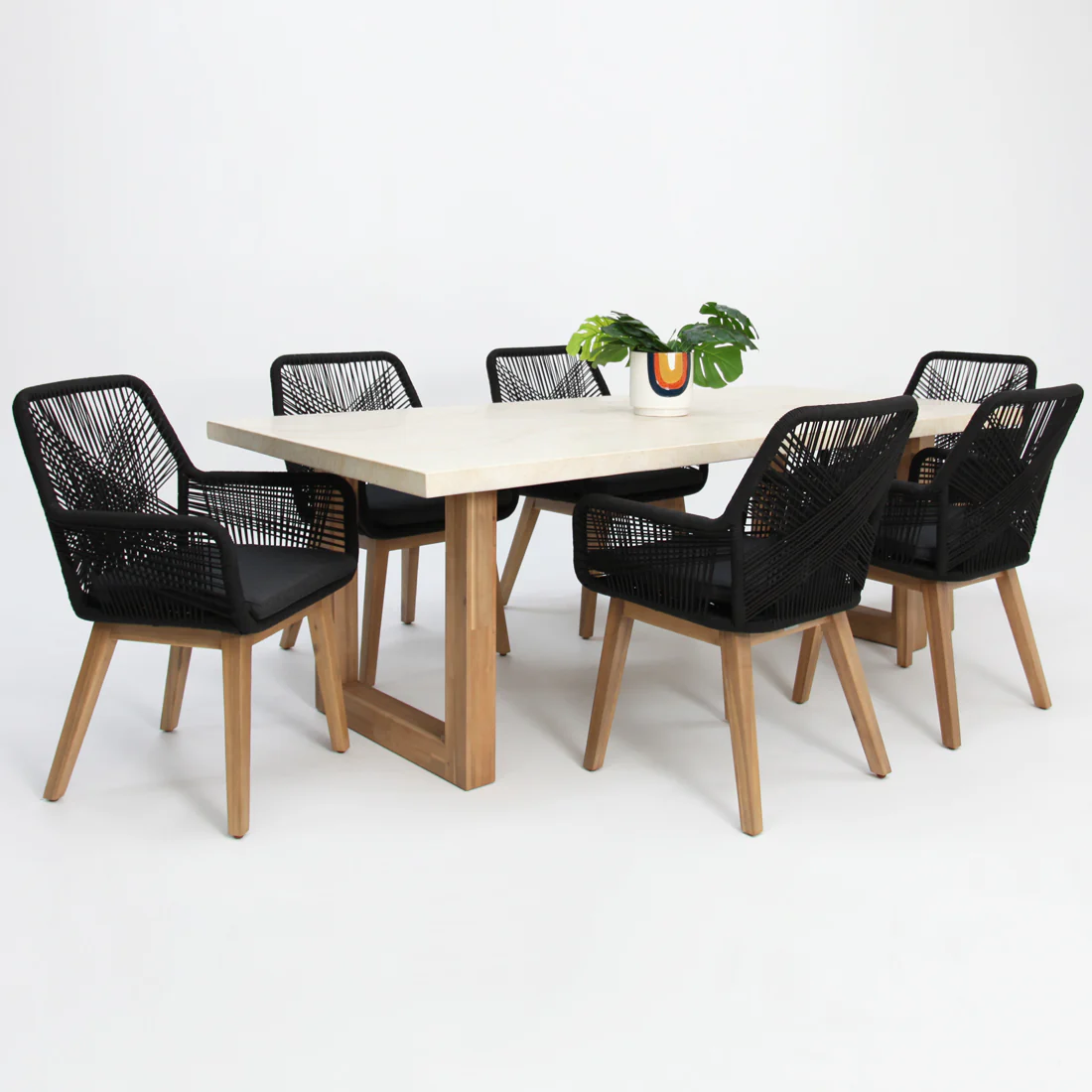 Veltis Albenga 7pc Travertine Dining Setting - Black - Image 5