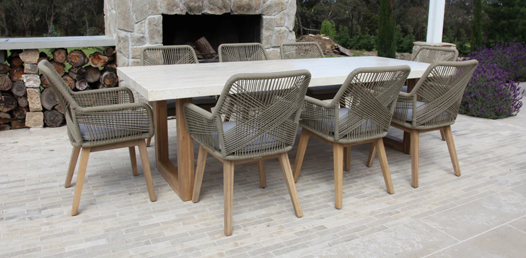 Veltis Albenga 9pc Travertine Dining Setting - Image 13
