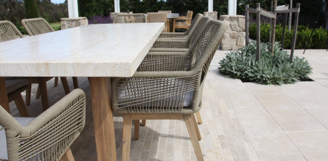 Veltis Albenga 9pc Travertine Dining Setting - Image 16