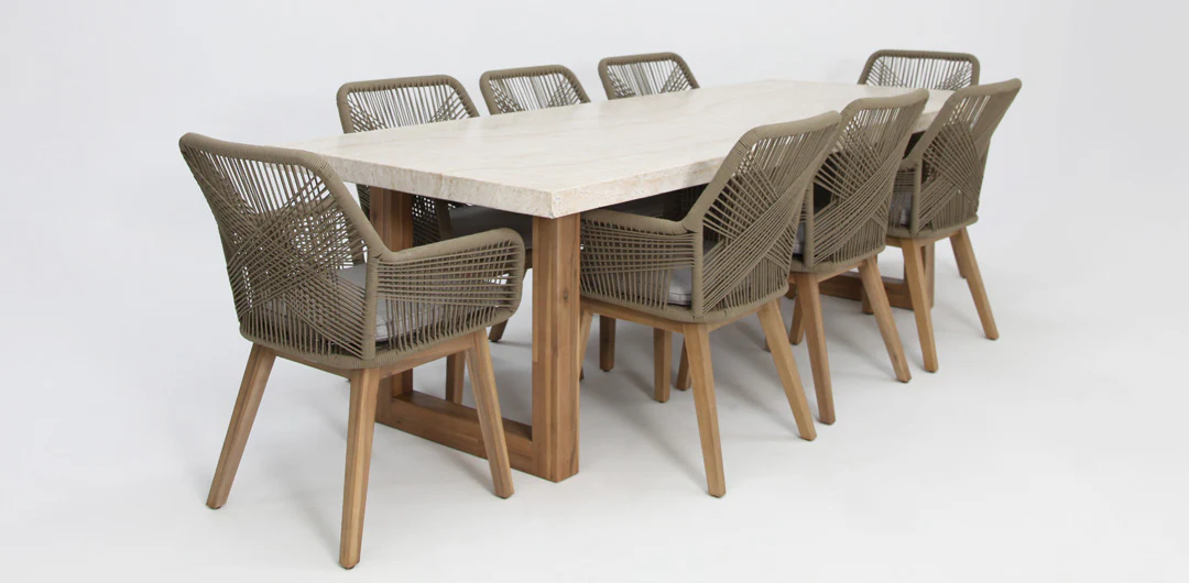 Veltis Albenga 9pc Travertine Dining Setting - Image 19