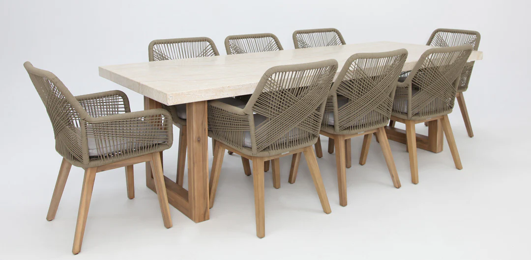 Veltis Albenga 9pc Travertine Dining Setting - Image 20