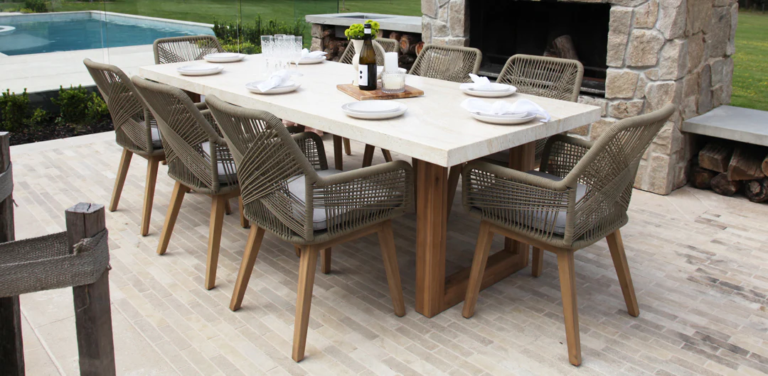 Veltis Albenga 9pc Travertine Dining Setting - Image 3