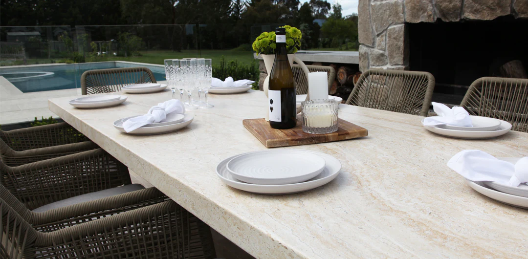 Veltis Albenga 9pc Travertine Dining Setting - Image 4