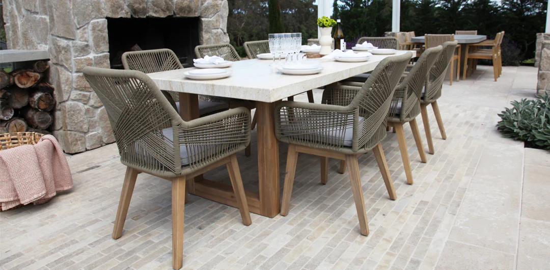 Veltis Albenga 9pc Travertine Dining Setting - Image 5
