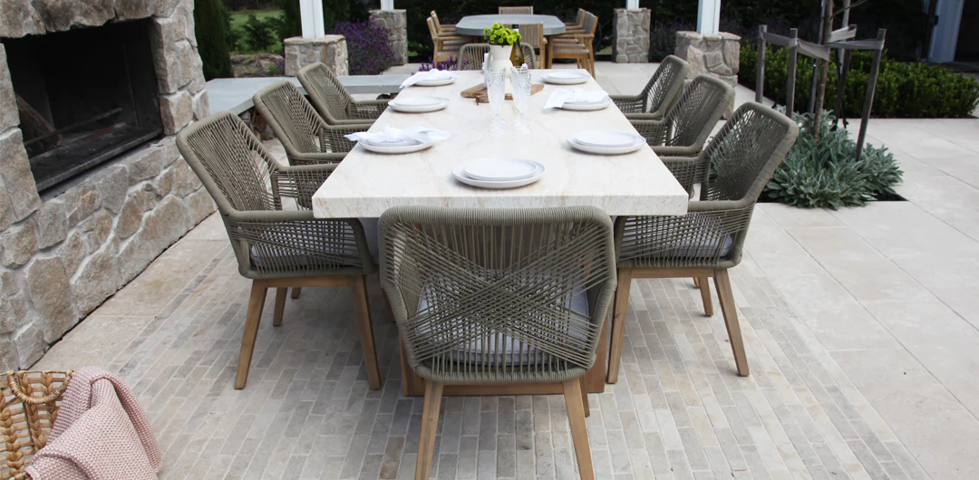 Veltis Albenga 9pc Travertine Dining Setting - Image 6