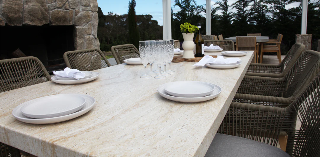 Veltis Albenga 9pc Travertine Dining Setting - Image 7