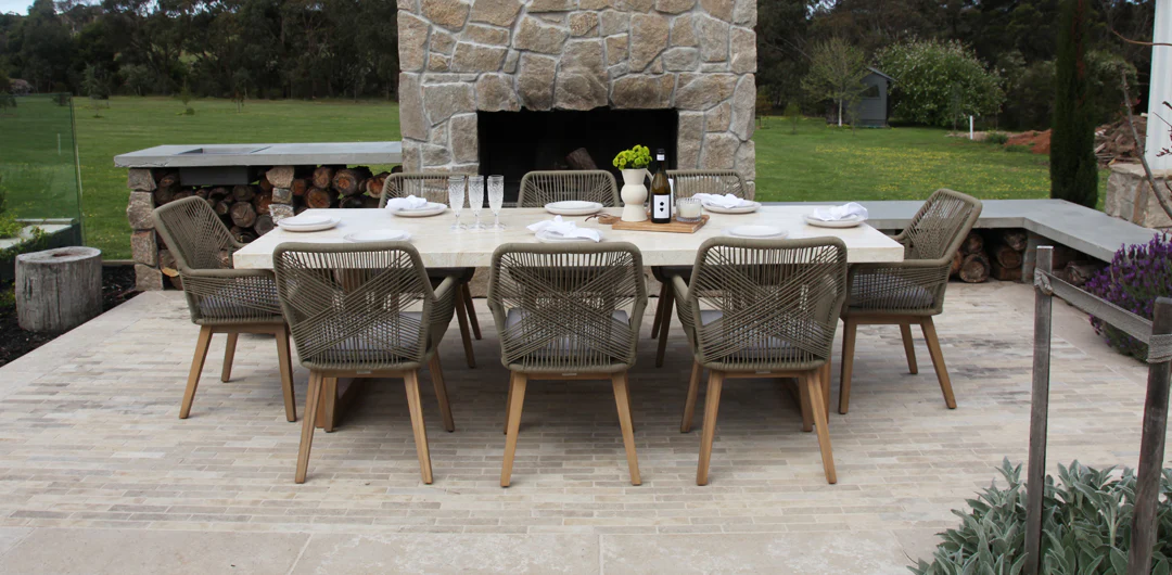 Veltis Albenga 9pc Travertine Dining Setting - Image 8